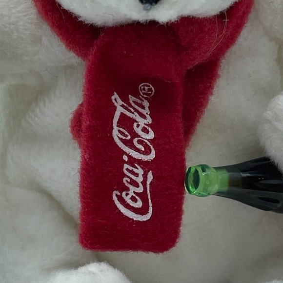 Coca Cola 3" Plush Stuffed Polar Bear Coke bottle in hand Scarf ornament - Picture 3 of 11